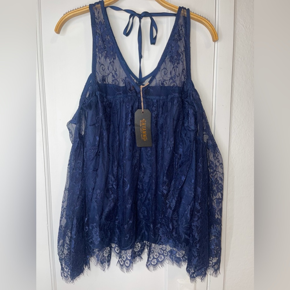 Shyanne country wear navy lace cold shoulder top